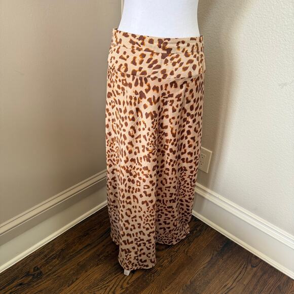 Free People Normani Bias Cut Midi Skirt Leopard Size 10 Satin Feel - Picture 6 of 10